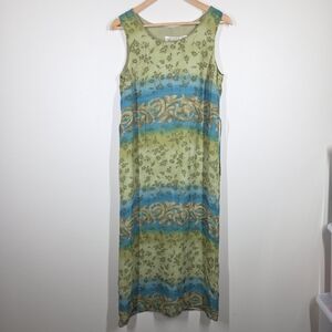 Vtg 90s Y2K Kathie Lee Green Blue Floral Midi Dress Sleeveless Forest Fairy Med